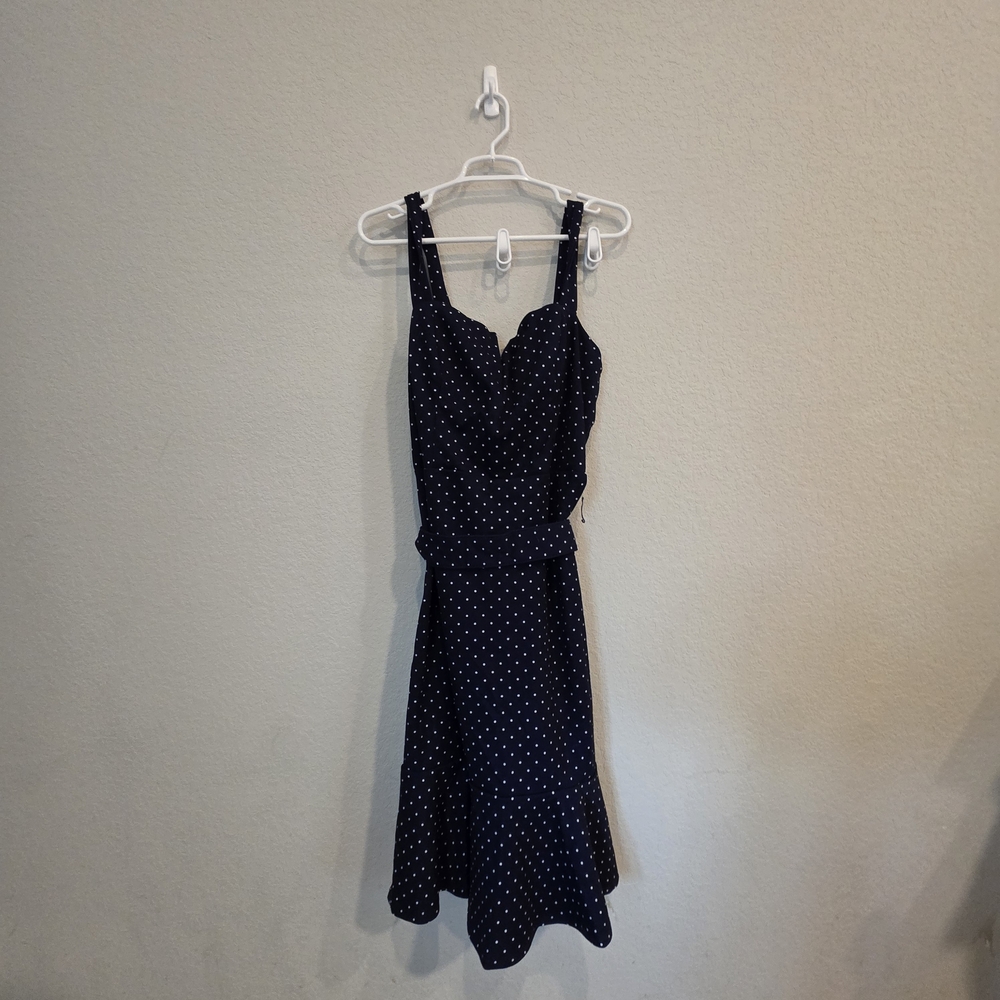 Premier Navy Polka Dot Midi Dress with Sweetheart Bodice